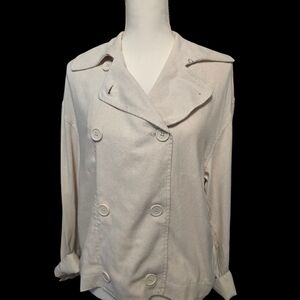 Cream Pea Coat with Tailored Design and Lightweight Fabric